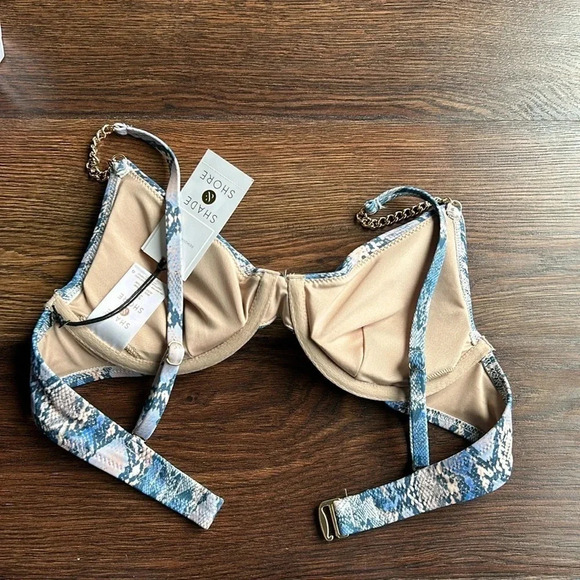 NEW Shade & Shore Snakeskin Bikini Top with Chains | Blue Bikini Top | Snakeskin - Picture 7 of 9